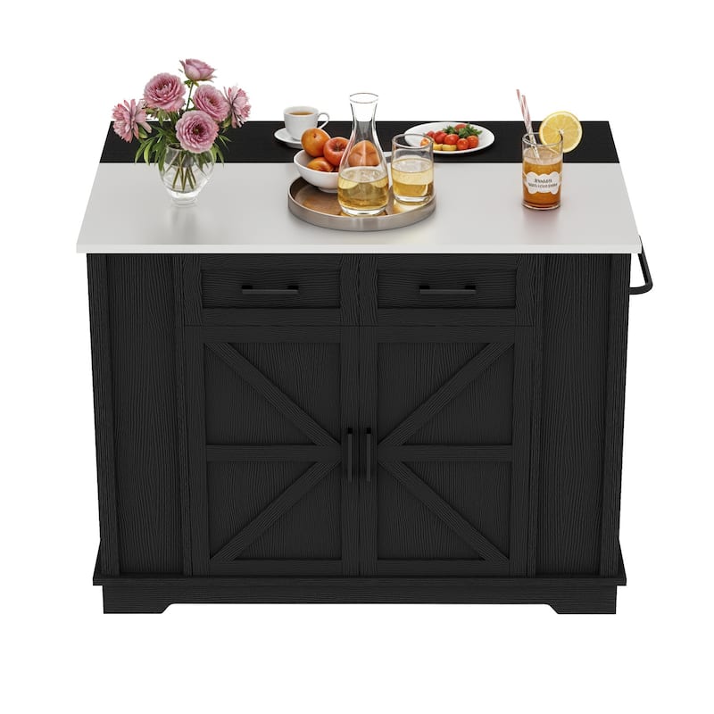 Moasis Drop Leaf Kitchen Island Cart with Stainless Steel Top And Power Outlets