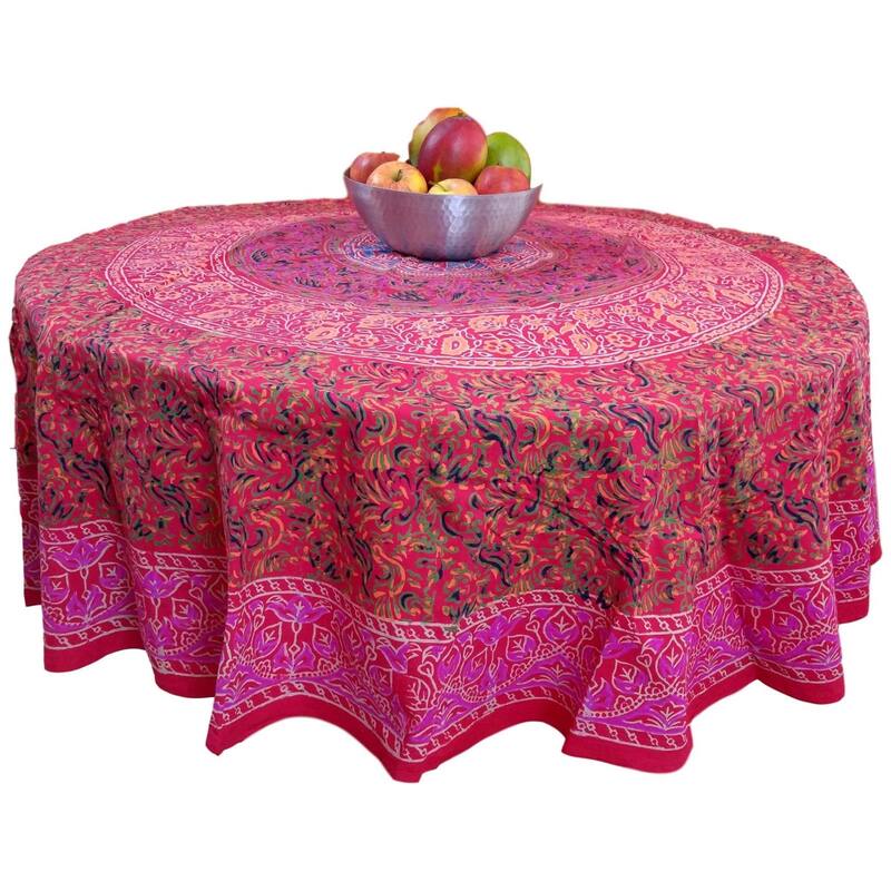 Sanganer Cotton Floral Tablecloth Collection - 72-in Round