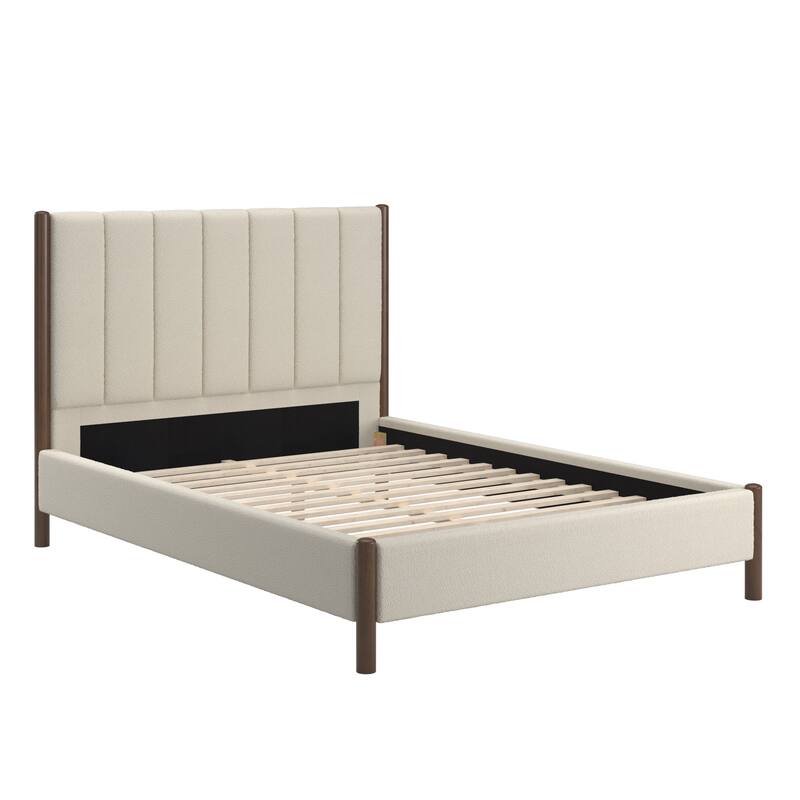 Eldra Cream Boucle Upholstered Platform Bed by iNSPIRE Q Modern