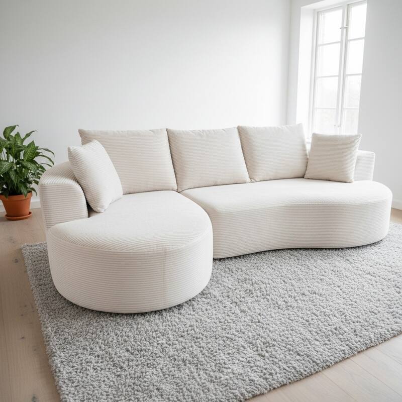 111.55" L-Shaped Corduroy Sectional Sofa, No Assembly Required - Beige