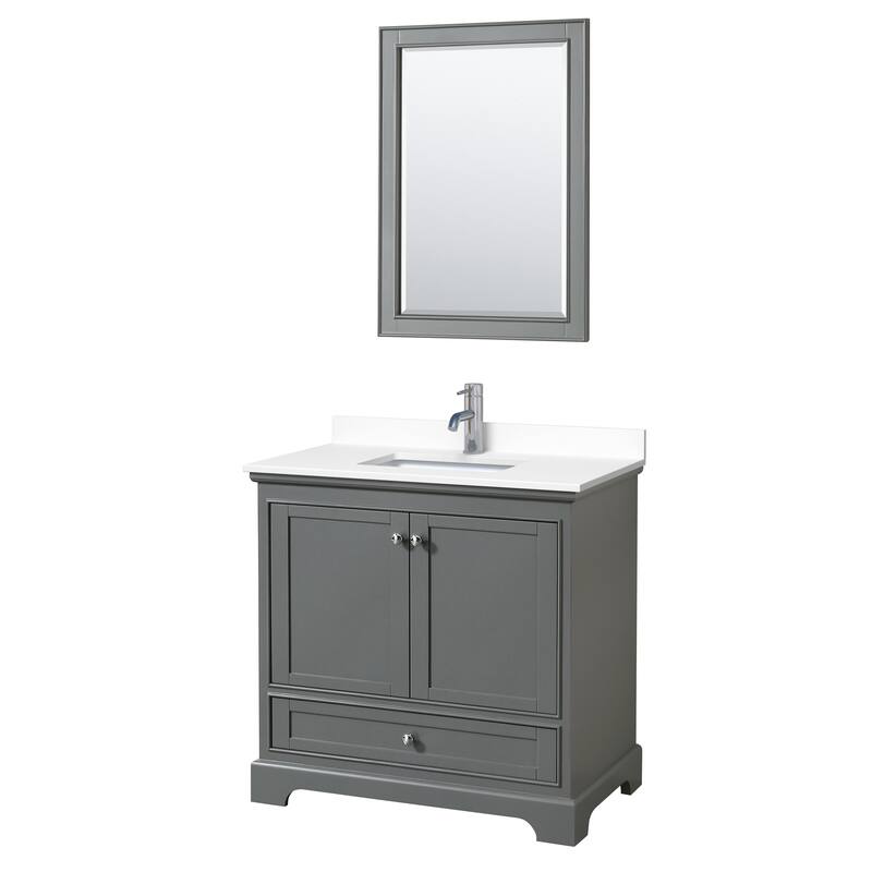 Wyndham Collection Deborah 36" Free Standing Single Basin Vanity Set - Dark Gray / White Cultured Marble Top / Polished
