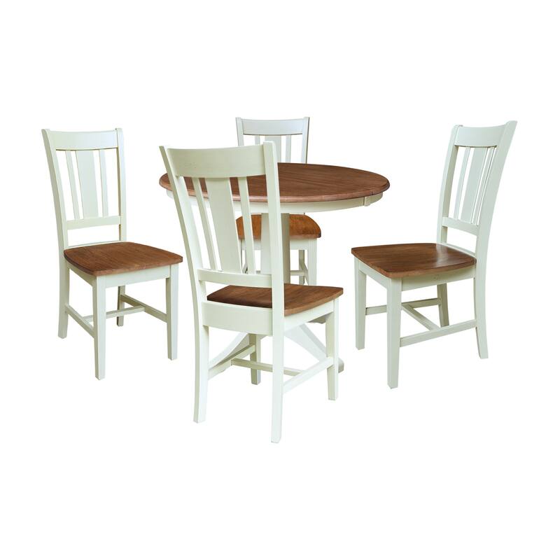 3 Piece Set - 36" Round Extension Dining Table with San Remo Chairs - 4 Chairs - Hickory/Shell