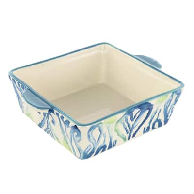Spice By Tia Mowry 2 Quart Square Stoneware Bakeware in Blue and White