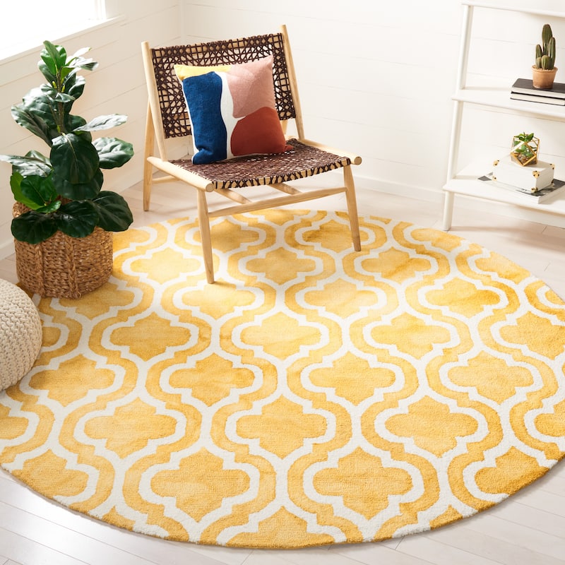 SAFAVIEH, Handmade Dip Dye Liia Watercolor Vintage Boho Wool - 7' x 7' Round - Gold/Ivory