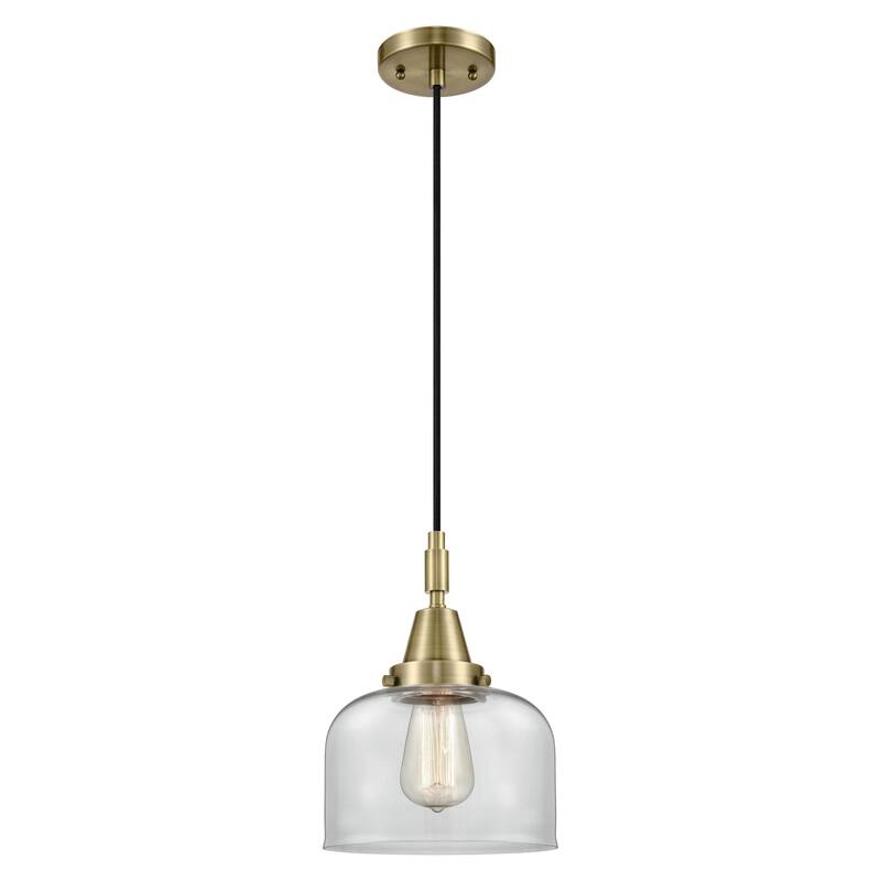 Innovations Lighting Downtown Urban - Caden Bell - 1 Light 8" Cord Hung Mini Pendant - Antique Brass/Clear Shade