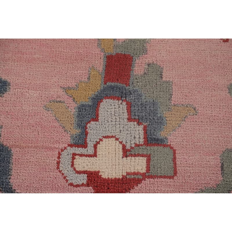 Pink Oushak Area Rug Handmade Transitional Floral Wool Carpet - 9'0"x 12'0"