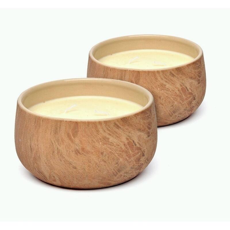 Tan Floral Scented Ceramic Candle Set of Two 16oz Home Decor - Tan