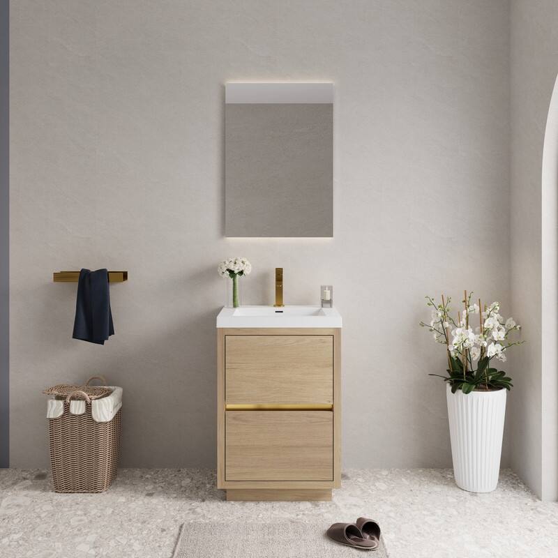 Abruzzo 24" Freestanding Bathroom Vanity with Stone Resin Sink and Two Soft Close Drawers - Natural Oak