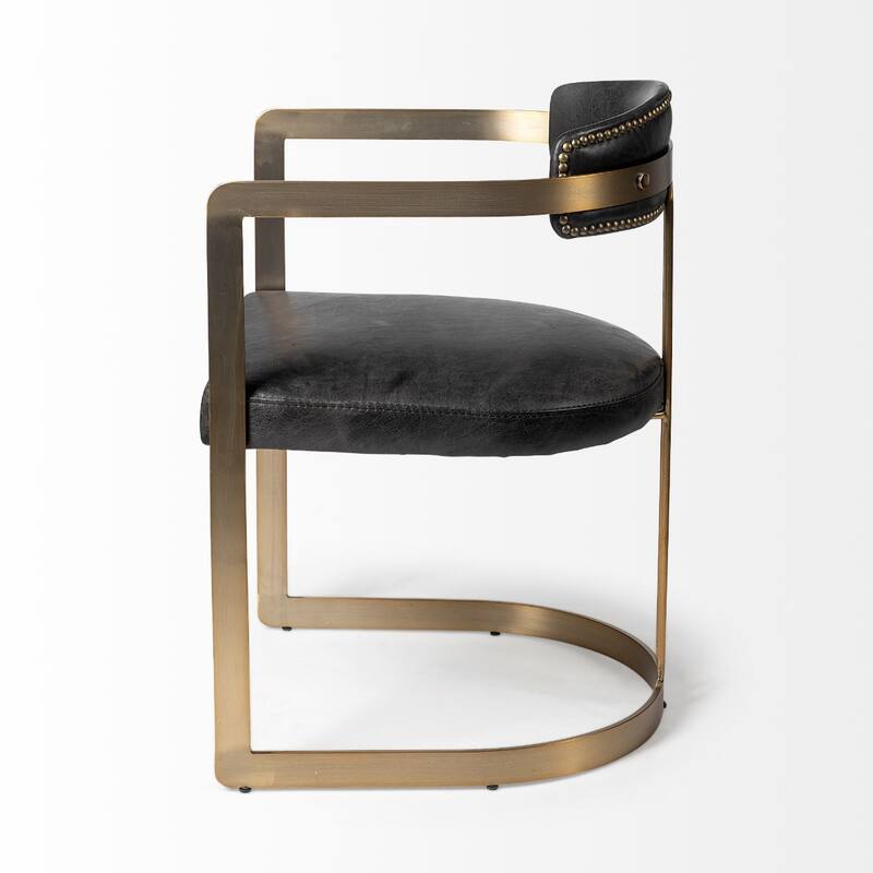Modern Black and Gold Faux Leather Dining Armchair with Open Back and Iron Frame for Home - 29.5”H x 22.5”W x 20.5”D