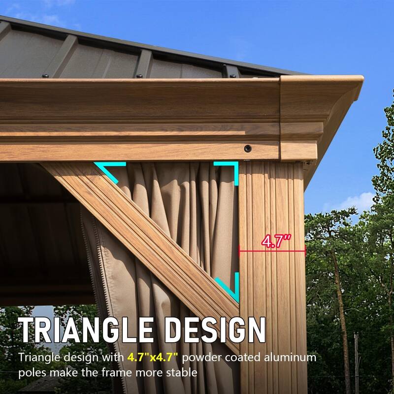 14x22FT Hardtop Gazebo with Galvanized Steel Roof, Aluminum Frame, Built-in Gutter, Curtains and Netting for Outdoor Patio