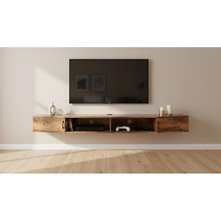 Floating TV Stand with Power Outlet for 80 inch - Brown