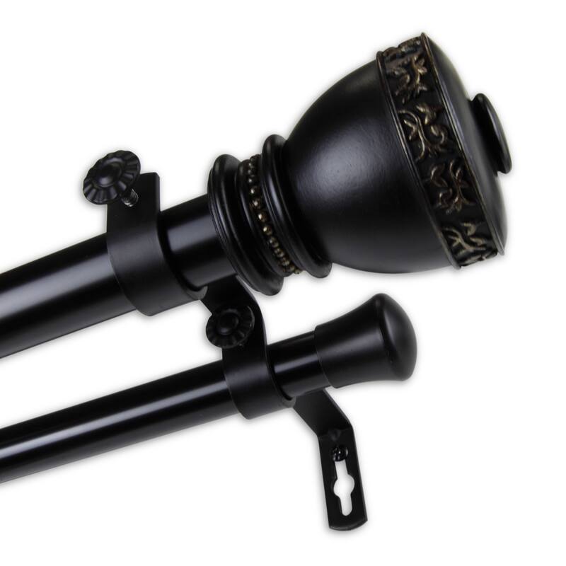 InStyleDesign Tahlia 1 inch Diameter Adjustable Double Curtain Rod - 66 to 120 inches - Black