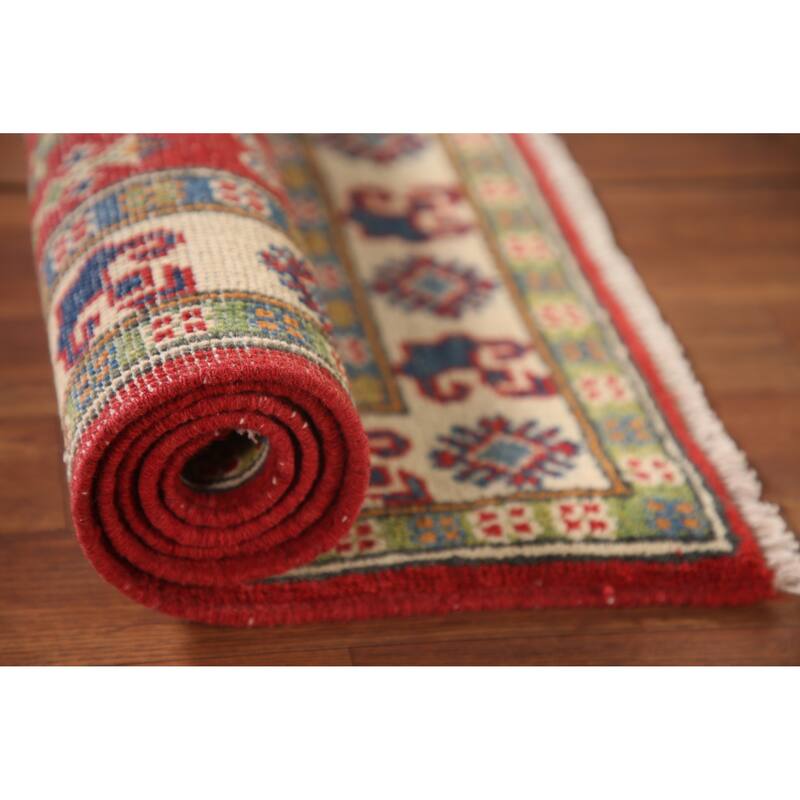 Red Traditional Kazak Accent Rug Hand-Knotted Wool Carpet - 2'9" x 4'1"