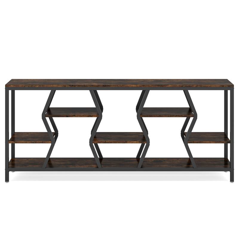 70.9" Industrial Sofa Console Table with 4 Tier Wood Storage Shelves for Hallway, Living Room, Foyer
