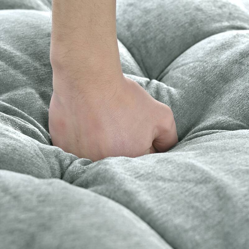 55" Misty Green Chenille Chaise Lounge Sofa Bed with Tufted Seat and Detachable Pillows