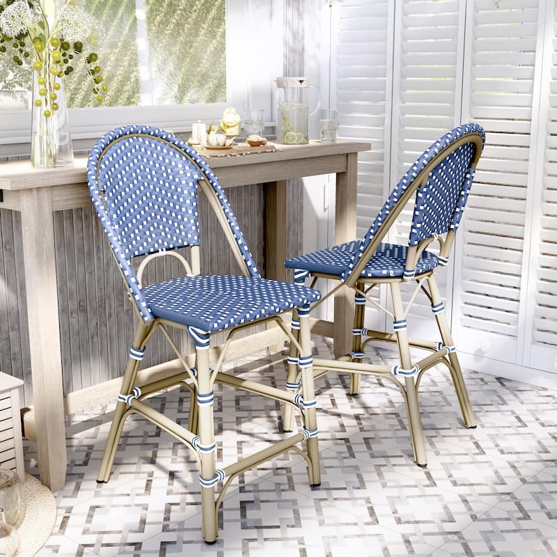 Lidia French 24-inch PE Wicker Counter-Height Chairs (Set of 2) by Furniture of America - Set of 2