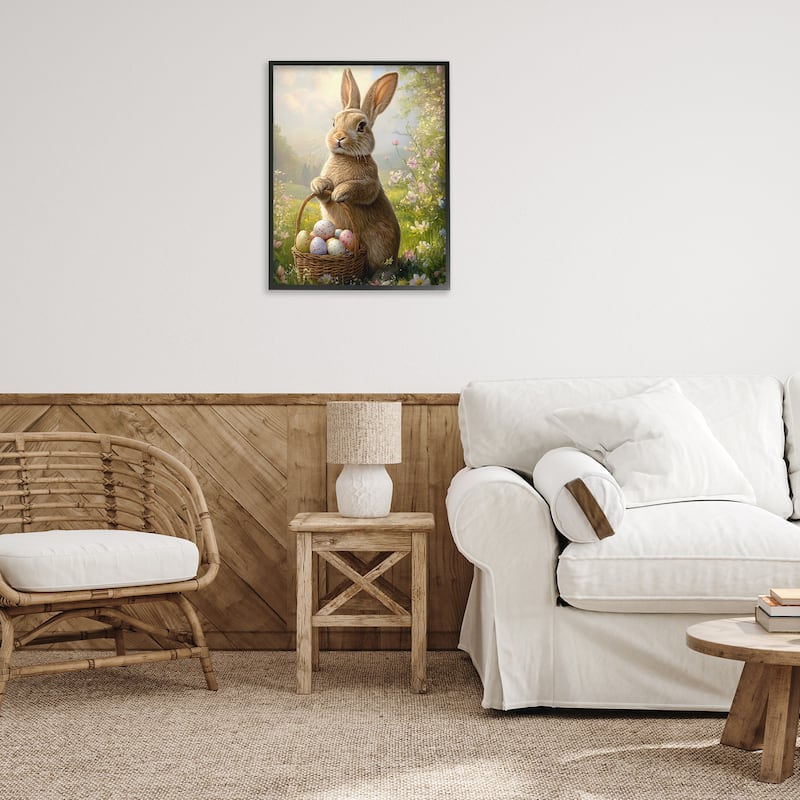Stupell Bunny with Easter Basket Framed Giclee Art Design By Franklyn Gregory