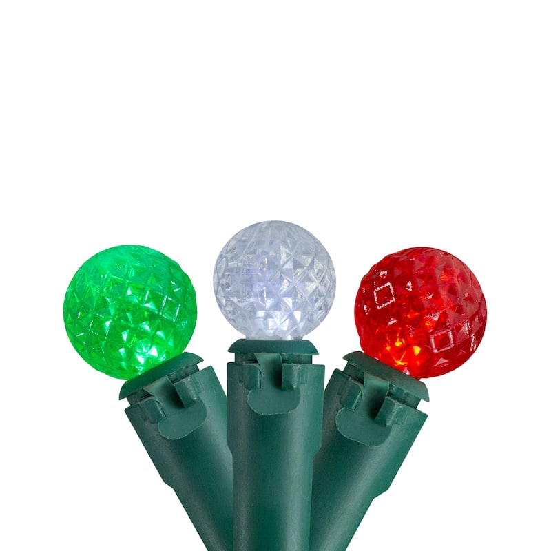 50 Count Red Green and White LED G12 Berry Christmas Lights 15.9 ft Green Wire - 15.9'
