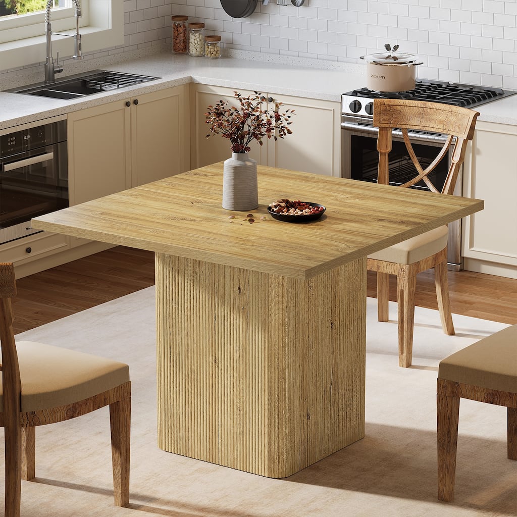 Small Square Kitchen Table for 4, 39-Inch Farmhouse Fluted Dining Table with Sturdy Base