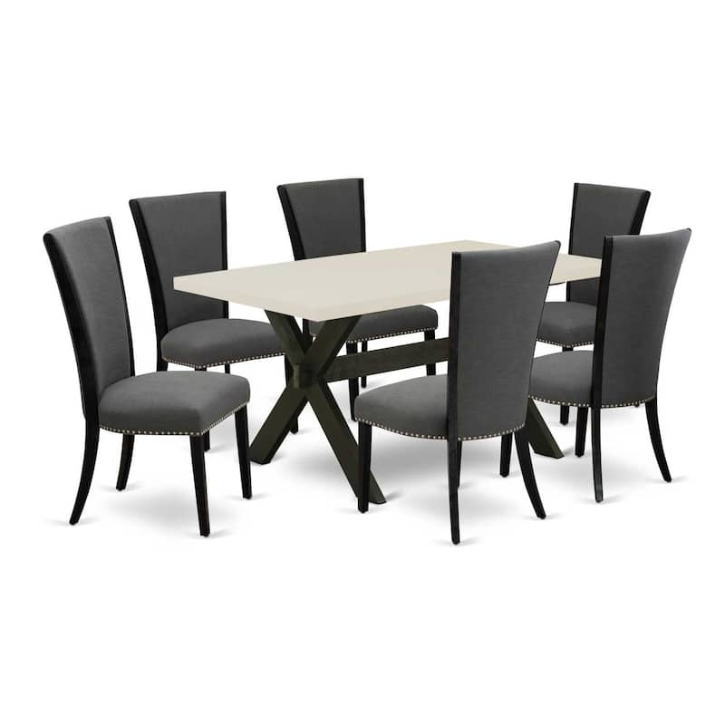 HomeStock 7-Piece Natural Oak Finish Solid Wood Top Dining Table with 6-Chairs