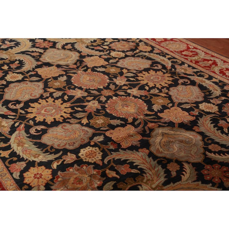 Black Floral Agra Indian Area Rug Handmade Wool Carpet - 9'3"x 12'0" - 9'3"x 12'0" - Black