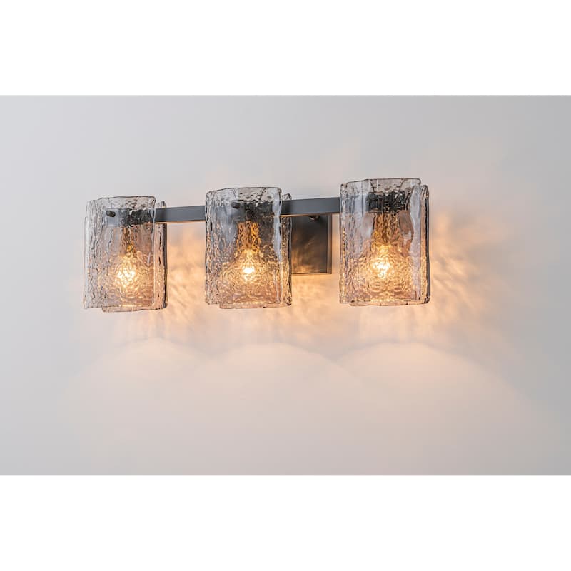 3/4-Light Textured Smoke Glass Wall Sconce — Modern Industrial Vanity Light for Bathroom - 3-Light 23.6" W