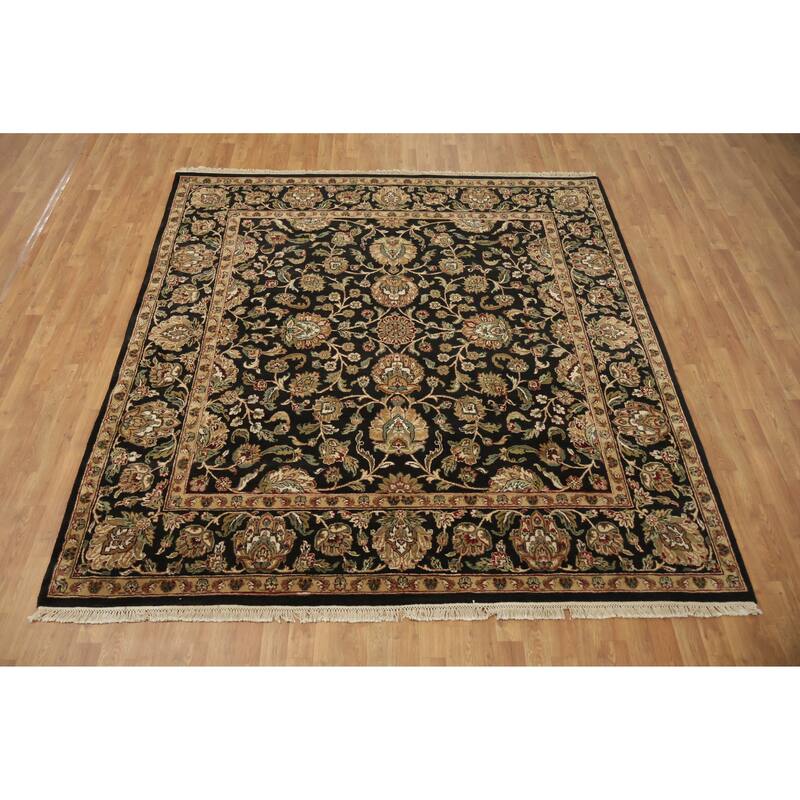 Hand Knotted Oriental 100% Wool Carpet Traditional All-Over Black Agra Area Rug - 7' 11'' X 8' 4''