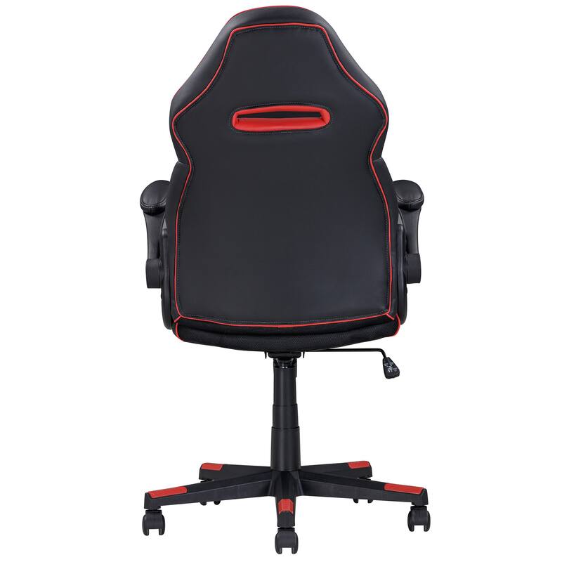 28 Inch Office Gaming Chair, 360 Degree Swivel, Black, Red Faux Leather