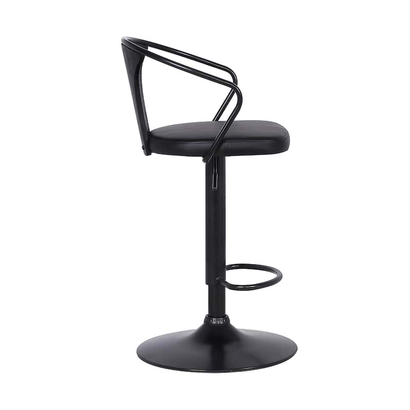 Black Faux Leather & Metal Base Adjustable Bar Stool - 43" x 20" x 19"