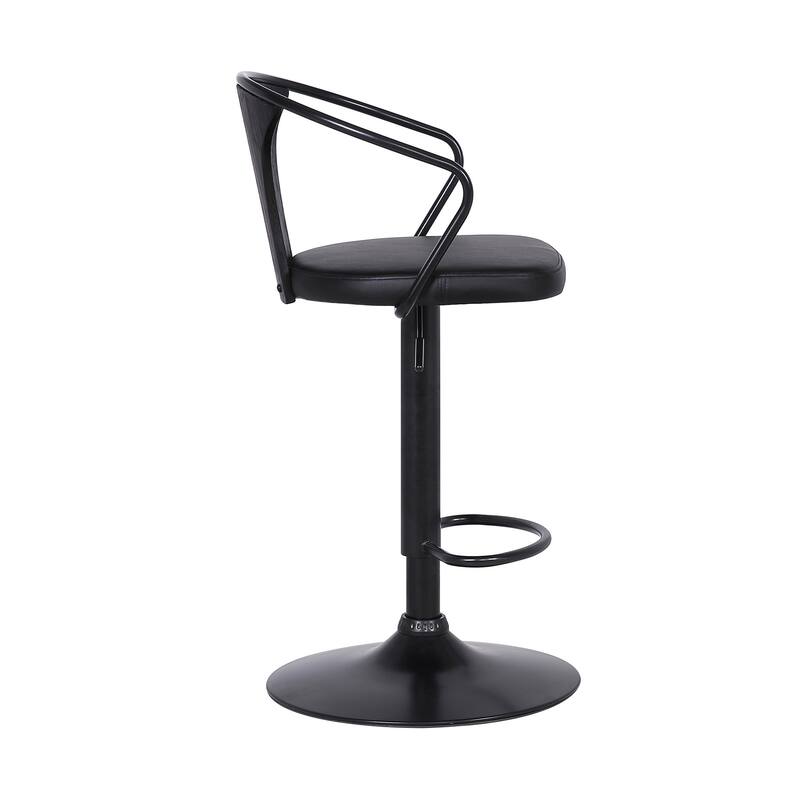 Black Faux Leather Adjustable Swivel Bar Stool with Iron Frame and Footrest - 19” x 20” x 43” (D x W x H)