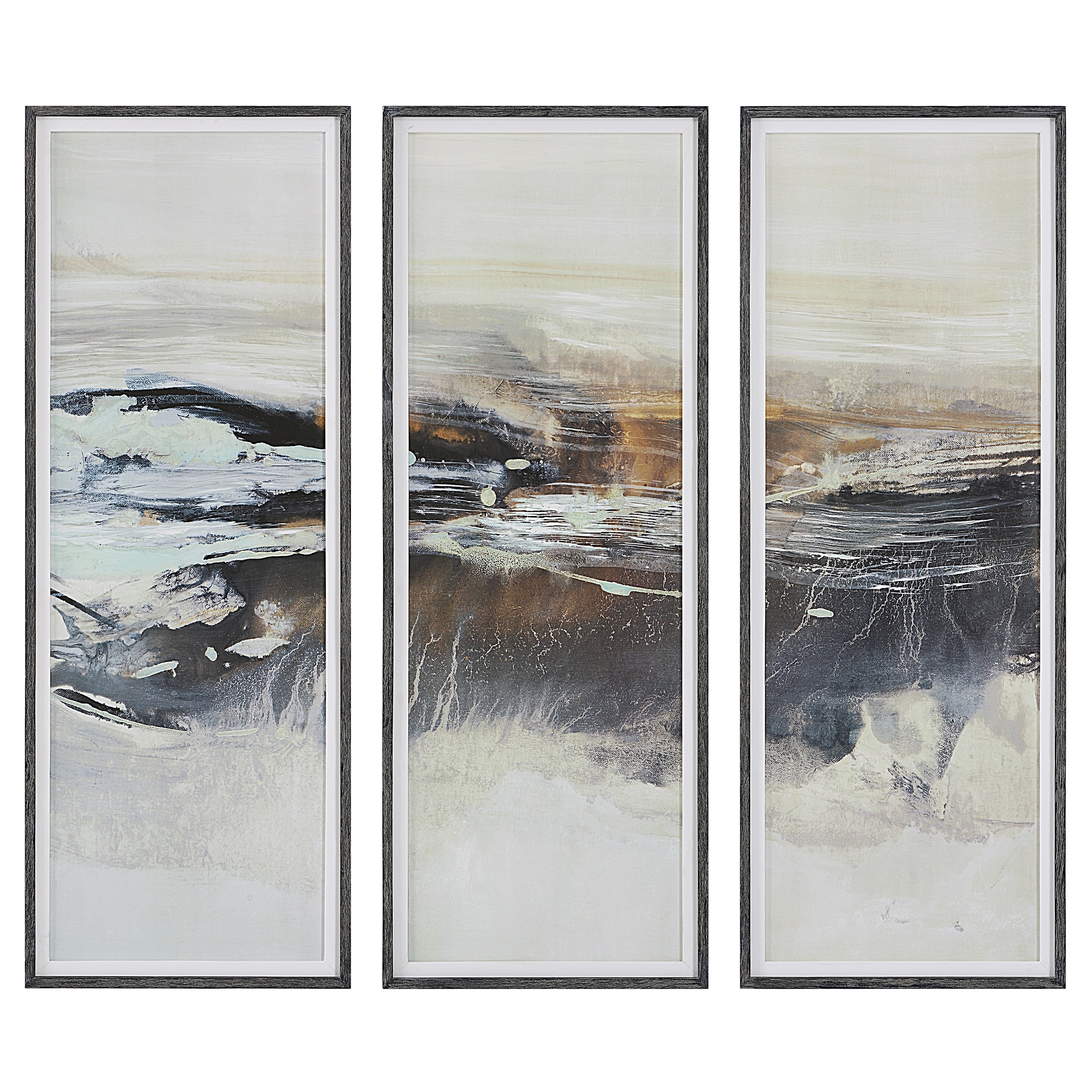 Uttermost Graphite Horizon Framed Prints (Set of 3) - 23"W x 63"H x 2"D