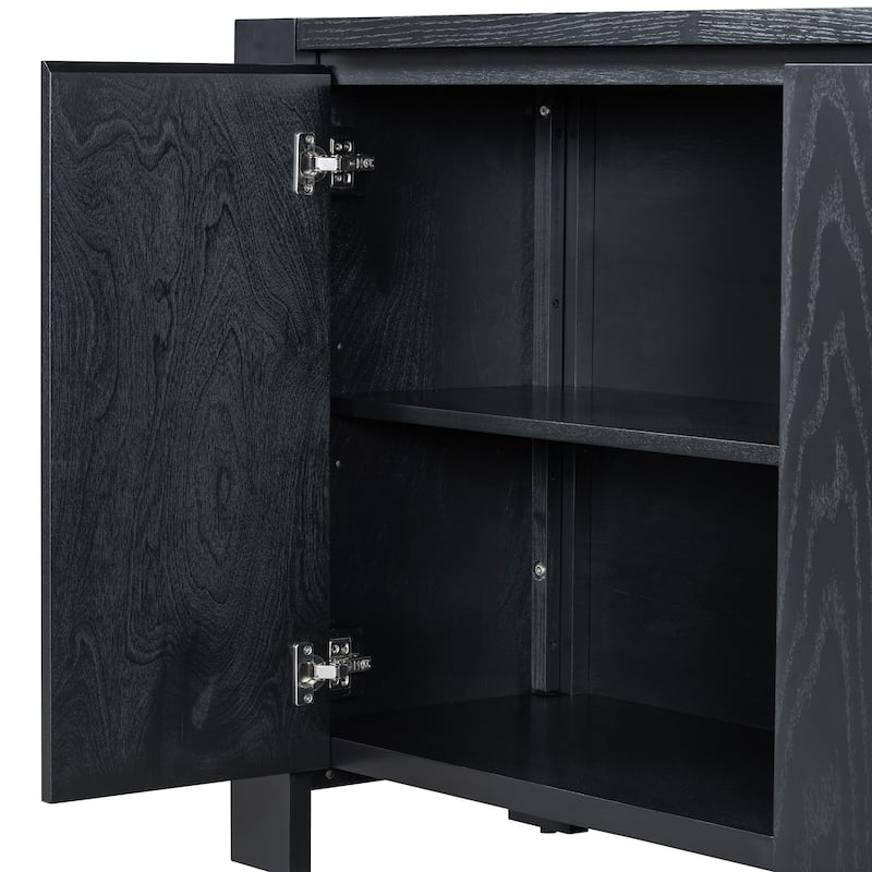 Buffet Cabinet with Storage, 4-Door Retro Wood Sideboard with Distressed Finish and Adjustable Shelves