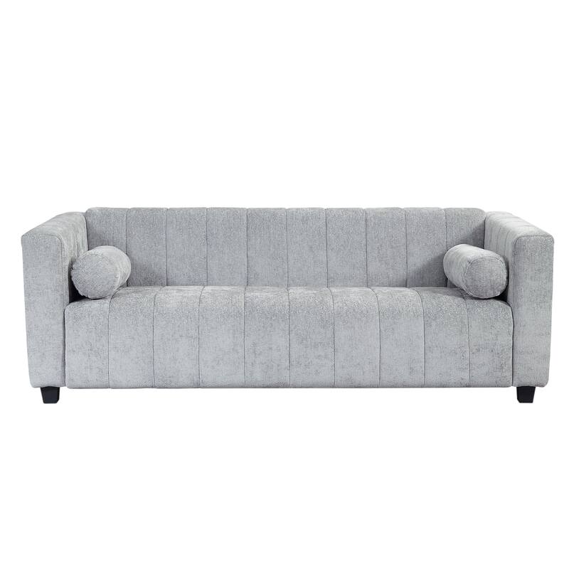 78.7" Chenille Upholstered 3-seater Sofa with Plastic Legs and 2 Pillows for Living Room