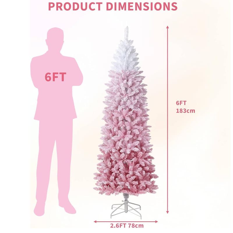 Prelit Pink Gradient Snow Flocked Christmas Tree, Xmas Tree - N/A