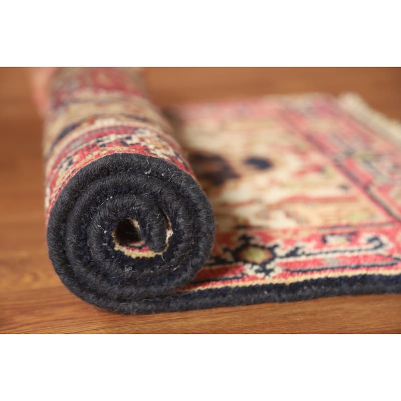 Hand Knotted Oriental 100% Wool Carpet Traditional Medallion Navy Blue & Blues Heriz (serapi) Area Rug - 3' 0'' X 2' 0''