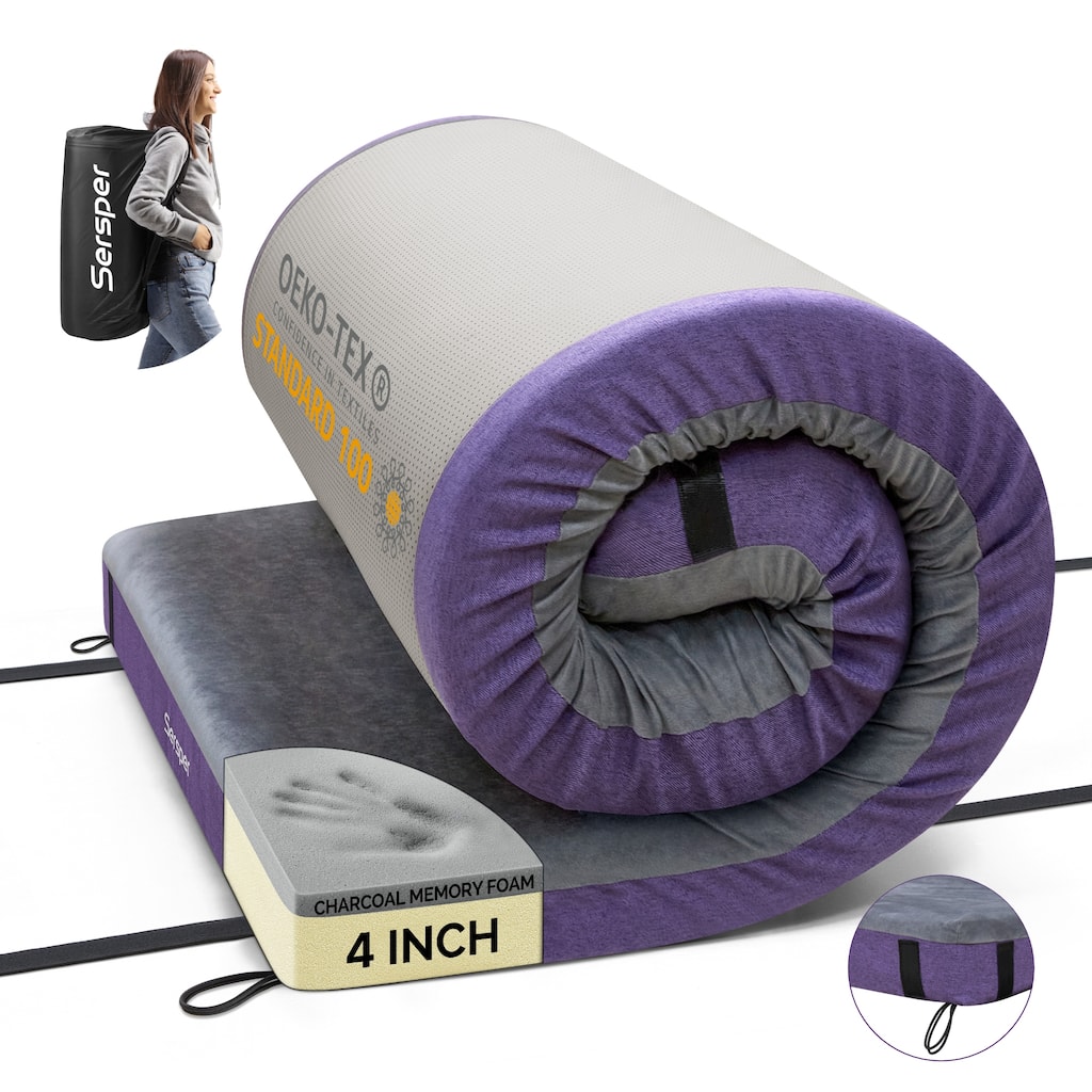 Sersper 4 Inch Twin Size Roll Up Mattress, Memory Foam Foldable Mattress,Futons,Yoga Mattress with Washable Cover