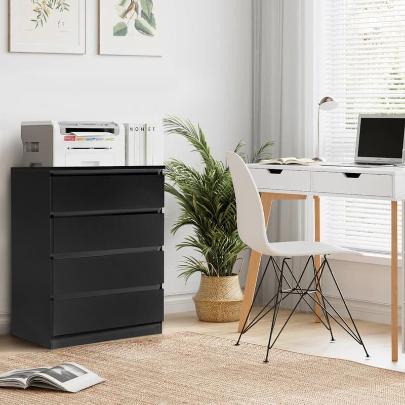 Modern Wood Dresser for Bedroom with 4 Drawers - Black