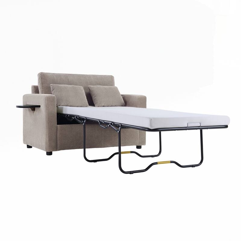 Sleeper Sofa Loveseat Sofa with a Foldable Mattress and Storage Pocket and Two USB Ports - 2 Seat