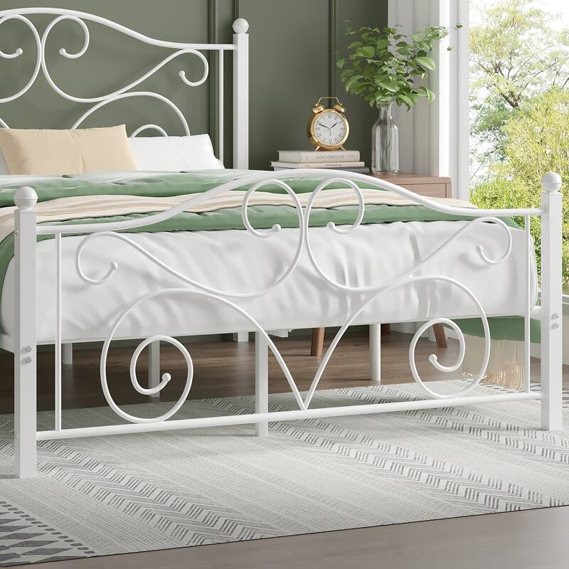 Victorian Style Metal Bed Frames with Headboard,No Box Spring Needed