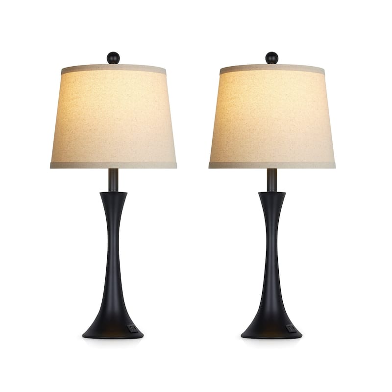 26" Orange Spot Glass Table Lamp with USB Charging Station & Touch Control (Set of 2) - 12'' x 12'' x 27.5'' - 12'' x 12'' x 27.5'' - Black