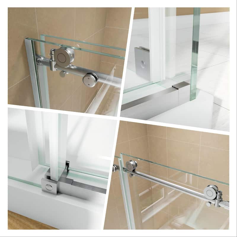 Modland 44-48" x 72'' Semi-Frameless Sliding Shower Enclosure - 3/8" SGCC Glass, Matte Black/Brushed Nickel