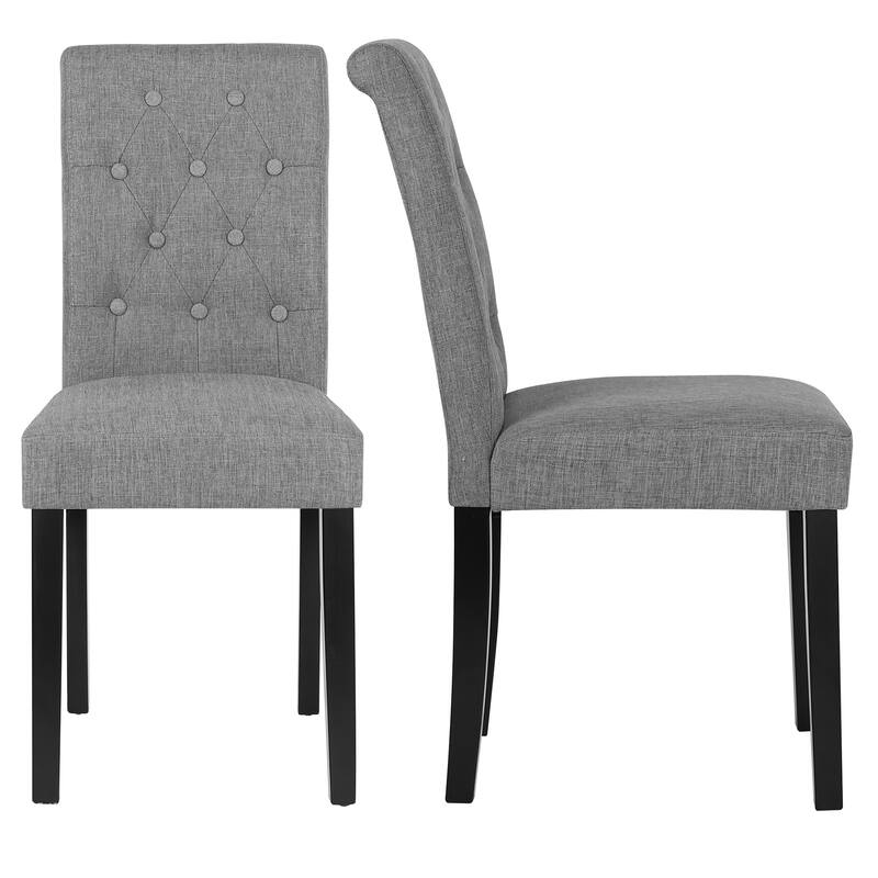 Fabric Upholstery Button Tufted Dining Chairs Set of 2 - Grey-2-Piece