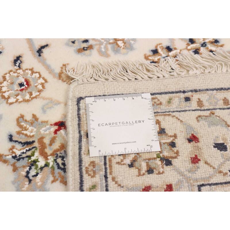 ECARPETGALLERY Hand-knotted Nain Cream Silk, Wool Rug - 2'8 x 12'2