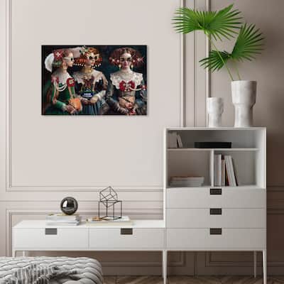 Wynwood Studio Canvas Fashion and Glam Three Glamorous Sisters Green and Dark Green Glam Wall Art Canvas Print
