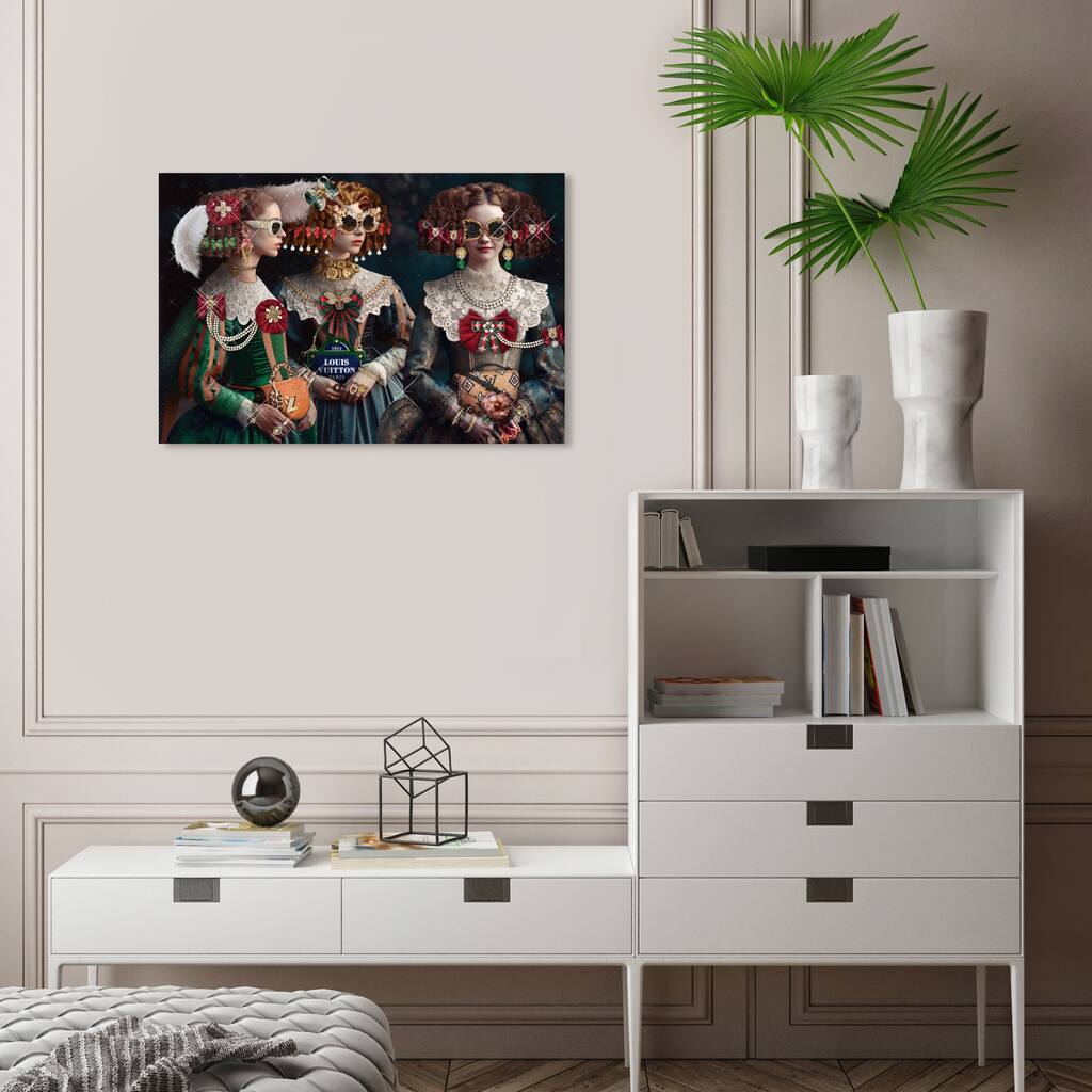 Wynwood Studio Canvas Fashion and Glam Three Glamorous Sisters Green and Dark Green Glam Wall Art Canvas Print