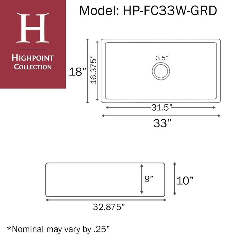 Highpoint Collection 33-inch White Single Bowl Fireclay Farmhouse Sink with Accessories - 33" x 18" x 10"