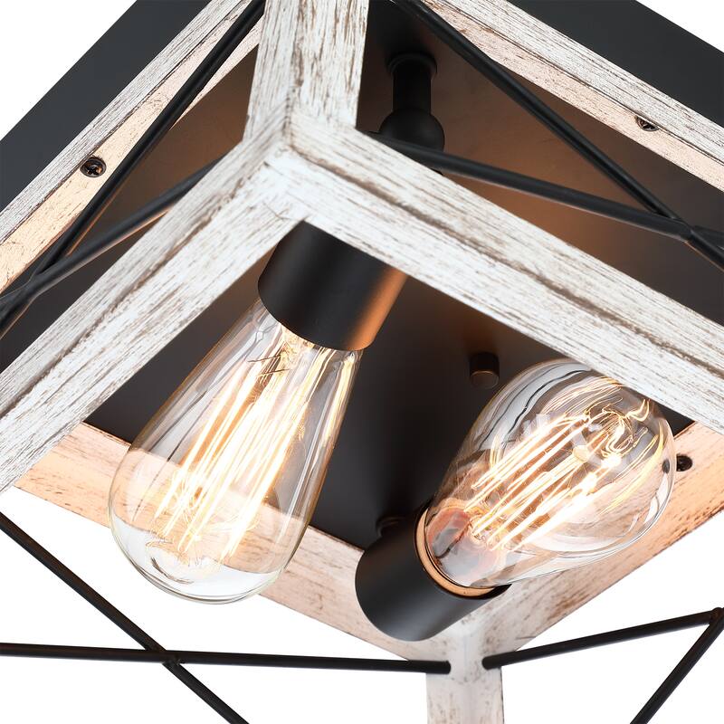 Mousse 12 in. W. 2-Light Flush Mount with Matte Black Finish and Barnwood Accents