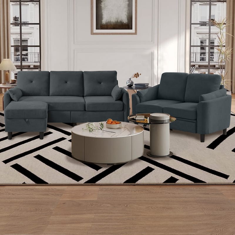 3 Piece Living Room Set - Dark Grey