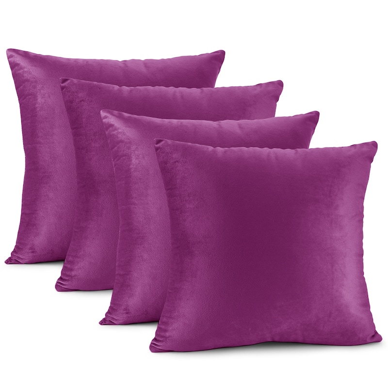 Nestl Solid Microfiber Soft Velvet Throw Pillow Cover (Set of 4) - 24" x 24" - Orchid Purple