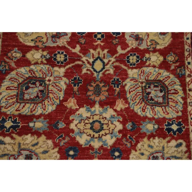 Hand Knotted Oriental 100% Wool Carpet Traditional All-Over Red Ziegler Runner Rug - 12' 0'' X 2' 6''